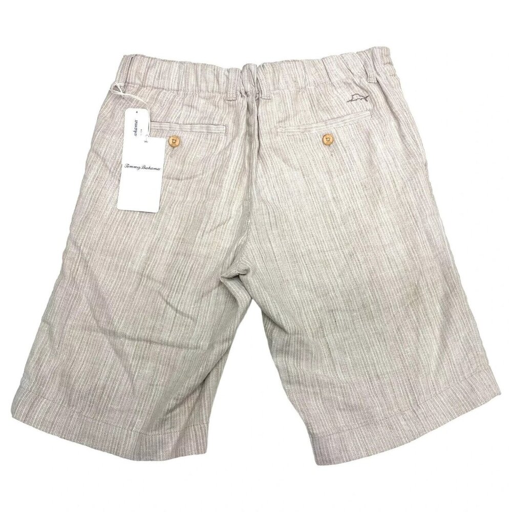 Tommy Bahama Men's Small Stone Khaki Harbor Herringbone 10" Linen Blend Shorts - Picture 4 of 9